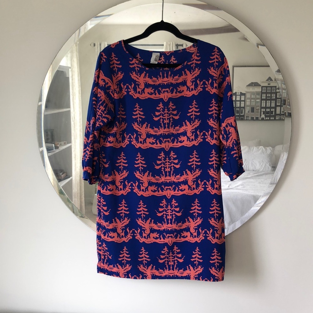 Coral & Blue Long Sleeved Shift Dress